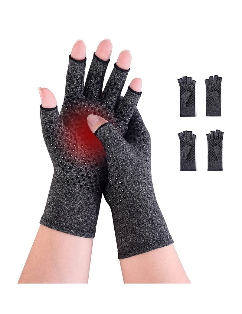 Donfri 2 Pairs Arthritis Hand Compression Gloves Fingerless Design Non-slip for Women Men Relieve Symptoms Rheumatoid Osteoarthritis Raynauds Disease Breathable Comfortable Fit Machine Washable (M)